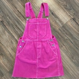bright pink skirt/dress overalls